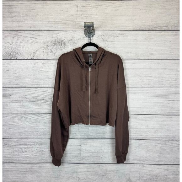 Mono B Plus Size Active Brown Cropped Zip Up Hooded Jacket Size 2XL - Picture 1 of 8
